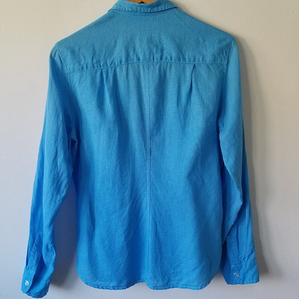 Frank & Eileen Barry 100% Linen Button Front Blue Long Sleeve Shirt Size Large - Picture 7 of 11
